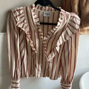 FRNCH Striped Cream and Red Blouse